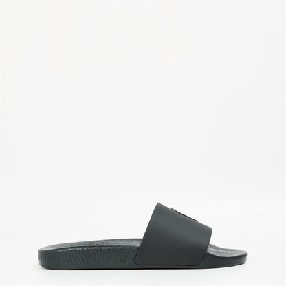 Black-Red - Front - Ralph Lauren Mens Polo Moulded Footbed Pool Slides