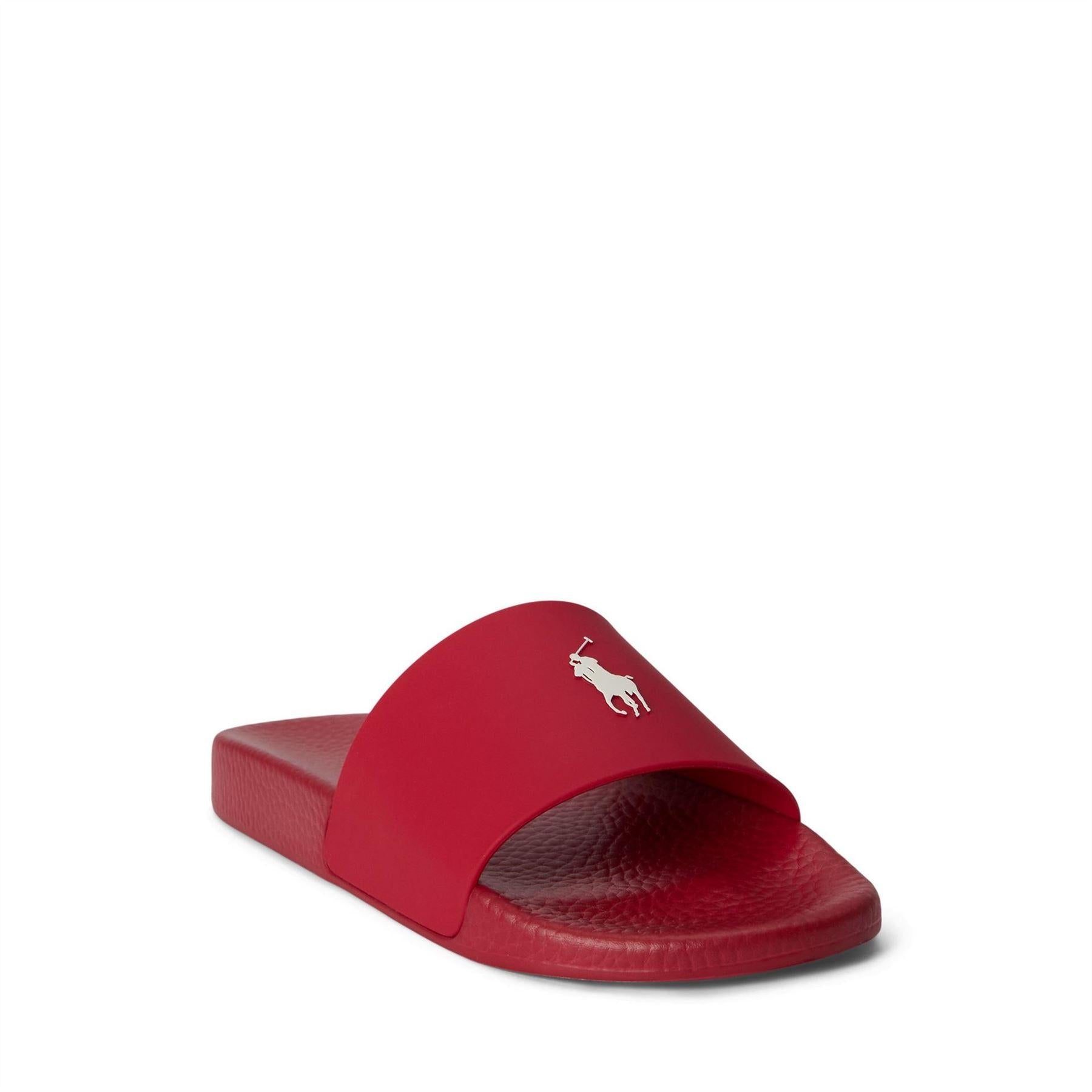 Red-White - Back - Ralph Lauren Mens Polo Moulded Footbed Pool Slides