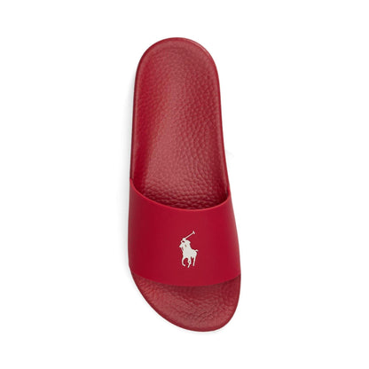 Red-White - Side - Ralph Lauren Mens Polo Moulded Footbed Pool Slides
