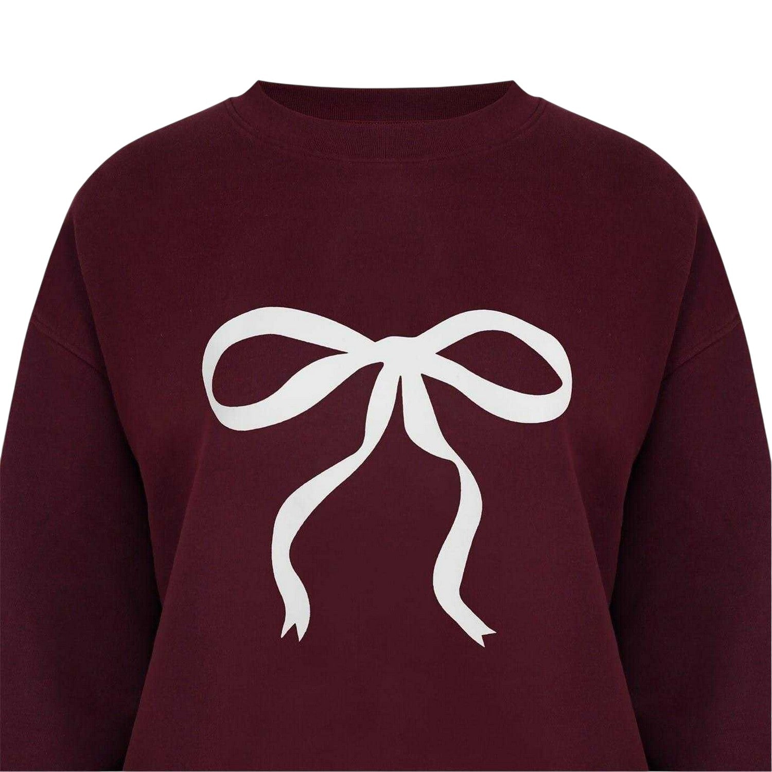 Burgundy - Side - Miso Womens-Ladies Bow Ribbed Collar Sweatshirt