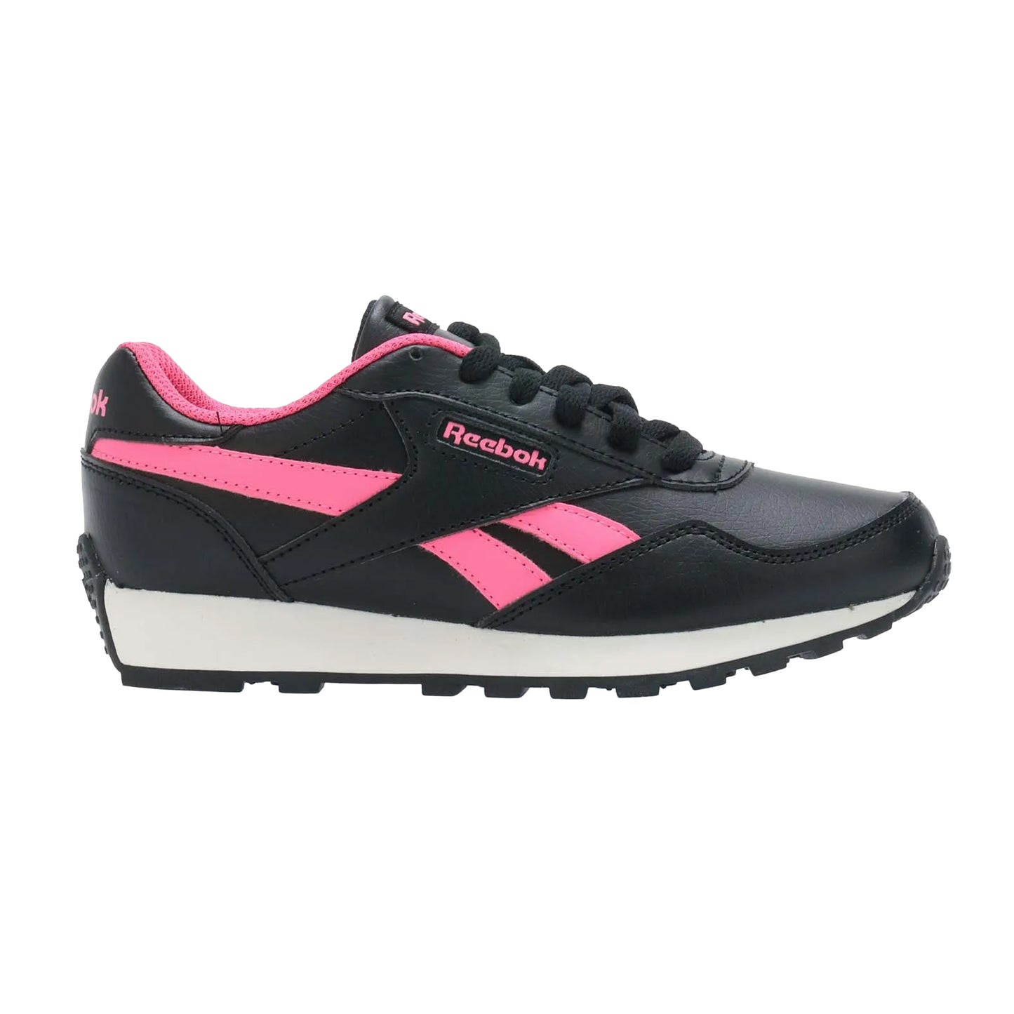 Cloud White-Core Black-Atomic Pink - Side - Reebok Childrens-Kids Classic Royal Rewind Trainers