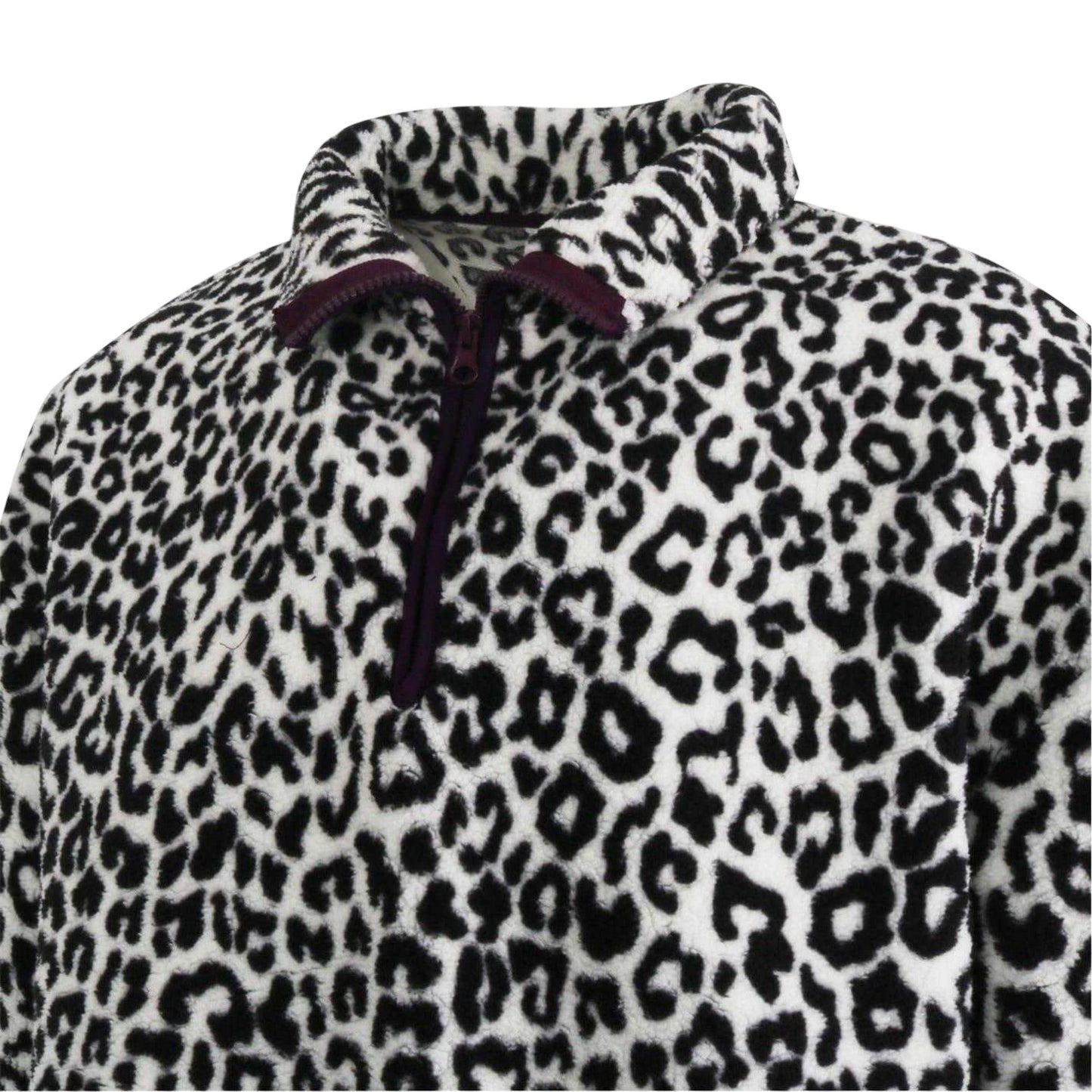 White-Black - Side - SoulCal Womens-Ladies Leopard Borg Fleece Top