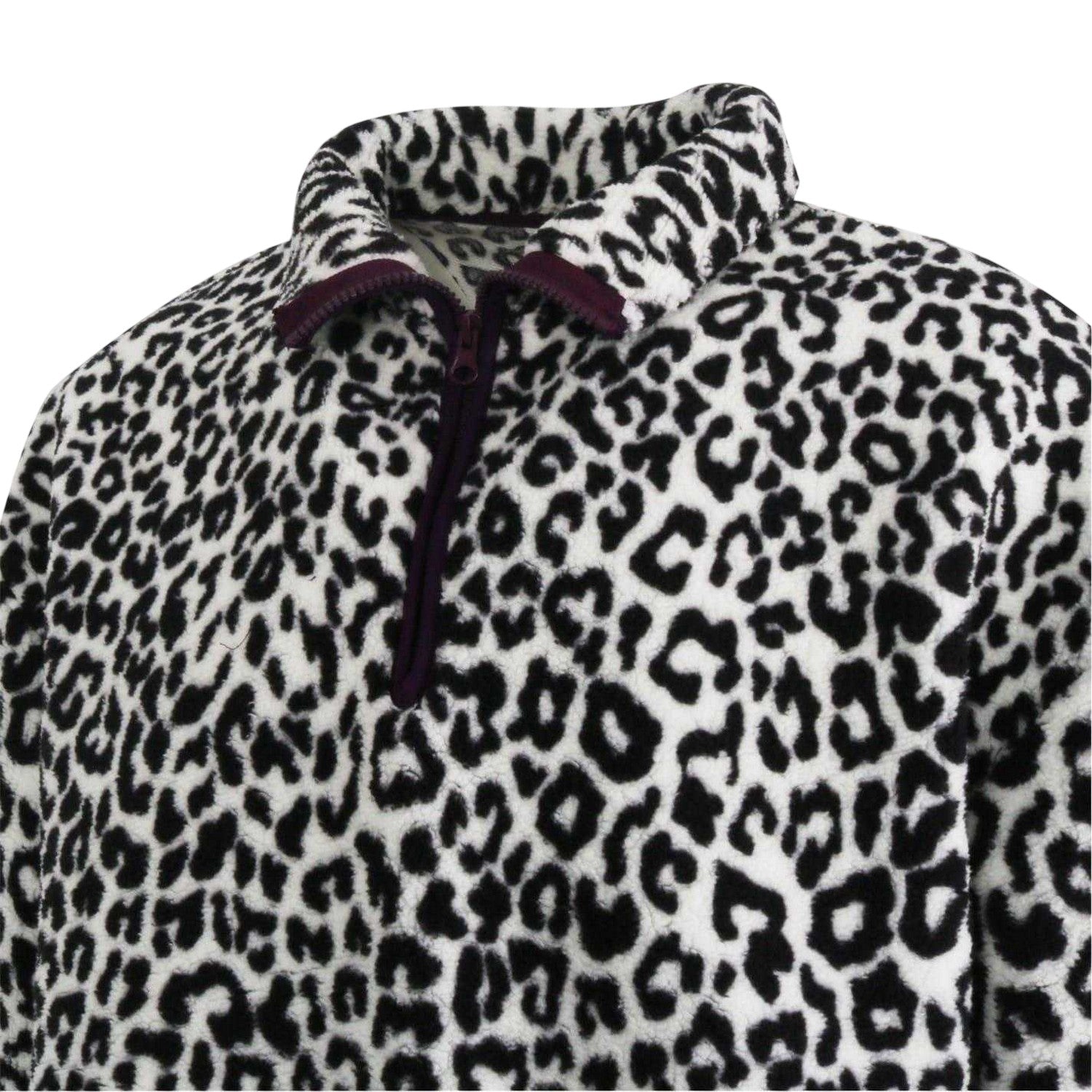 White-Black - Side - SoulCal Womens-Ladies Leopard Borg Fleece Top