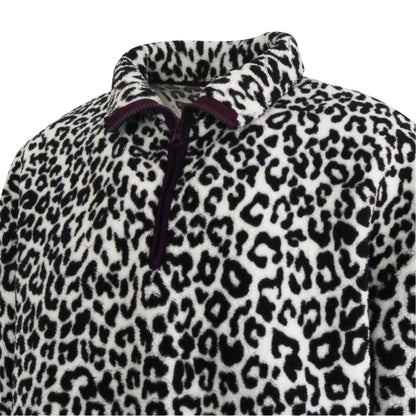 White-Black - Side - SoulCal Womens-Ladies Leopard Borg Fleece Top
