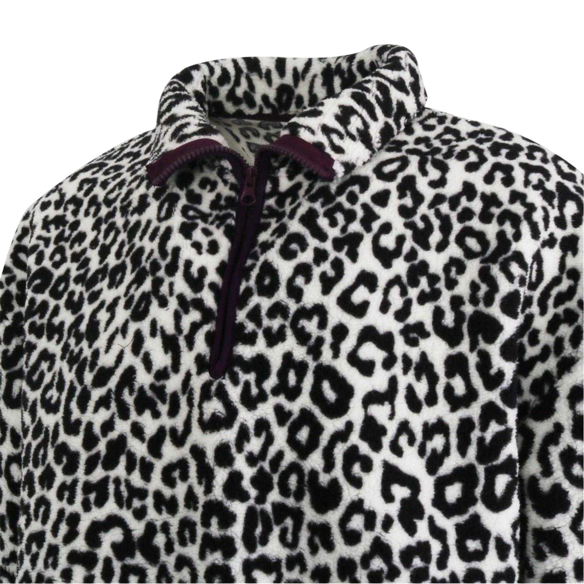 White-Black - Side - SoulCal Womens-Ladies Leopard Borg Fleece Top