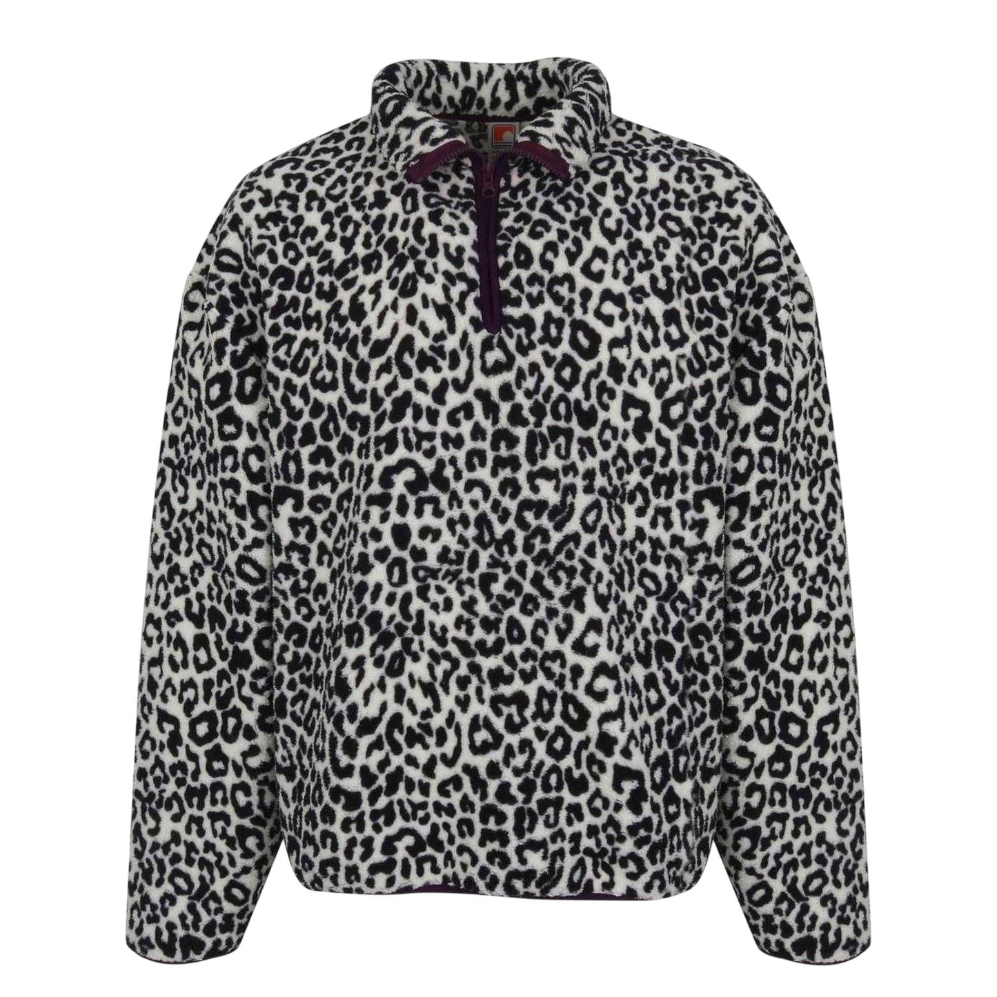White-Black - Front - SoulCal Womens-Ladies Leopard Borg Fleece Top