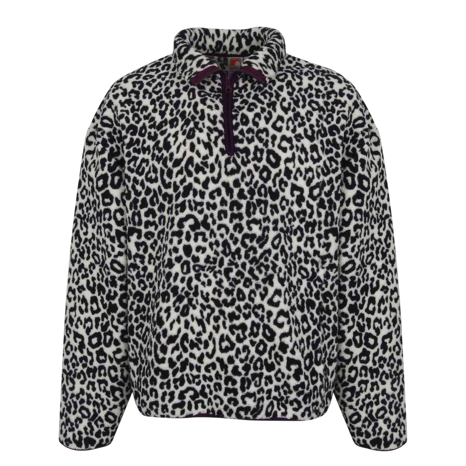 White-Black - Front - SoulCal Womens-Ladies Leopard Borg Fleece Top