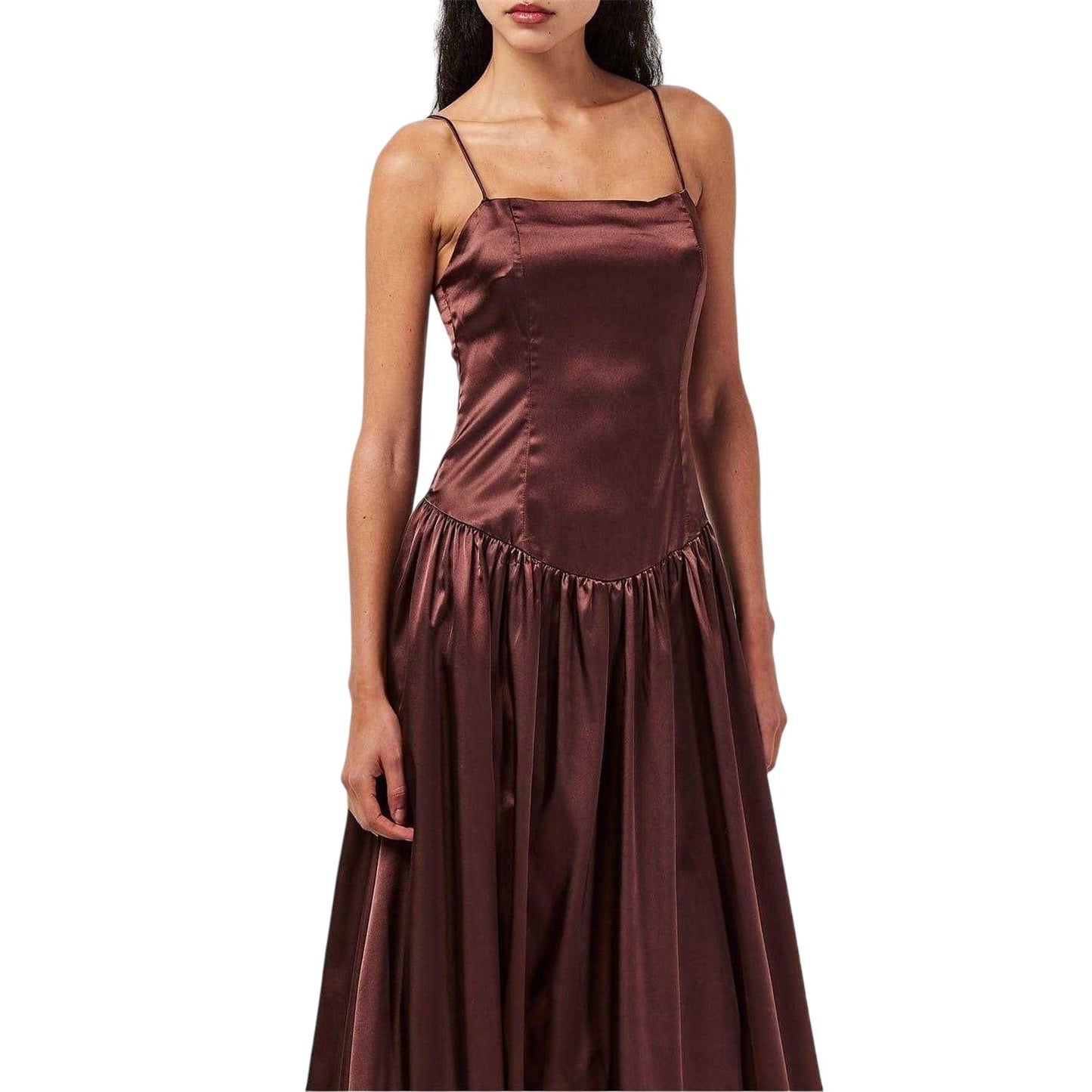 Chocolate - Side - AmyLynn Womens-Ladies Alexa Satin Maxi Dress