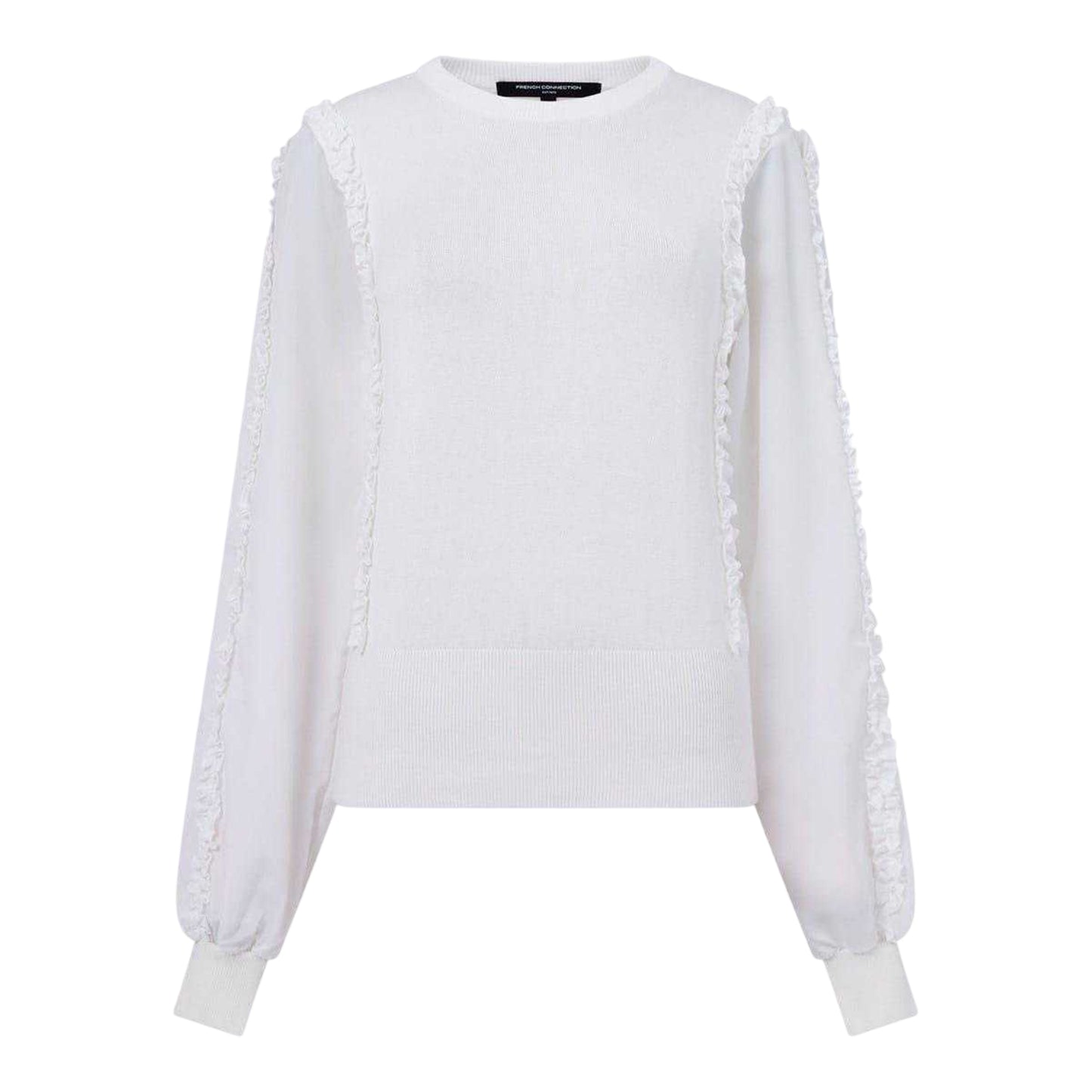 White - Front - French Connection Womens-Ladies Krista Ruffle Trim Sweater Top