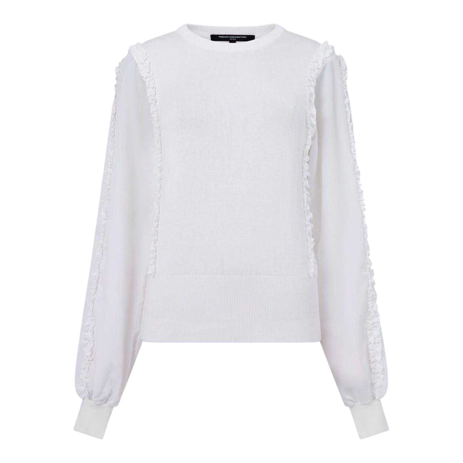 White - Front - French Connection Womens-Ladies Krista Ruffle Trim Sweater Top
