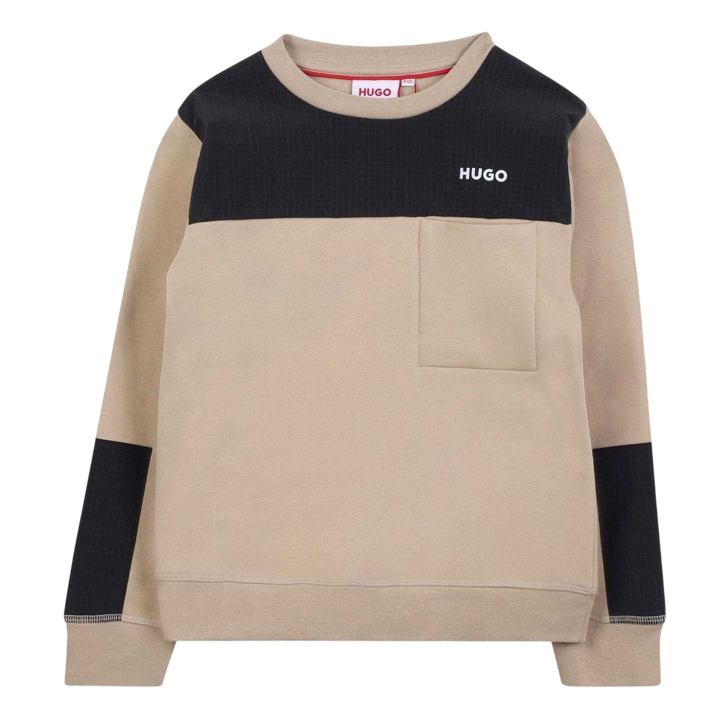 Stone - Front - Hugo Childrens-Kids Patch Crew Neck Sweatshirt