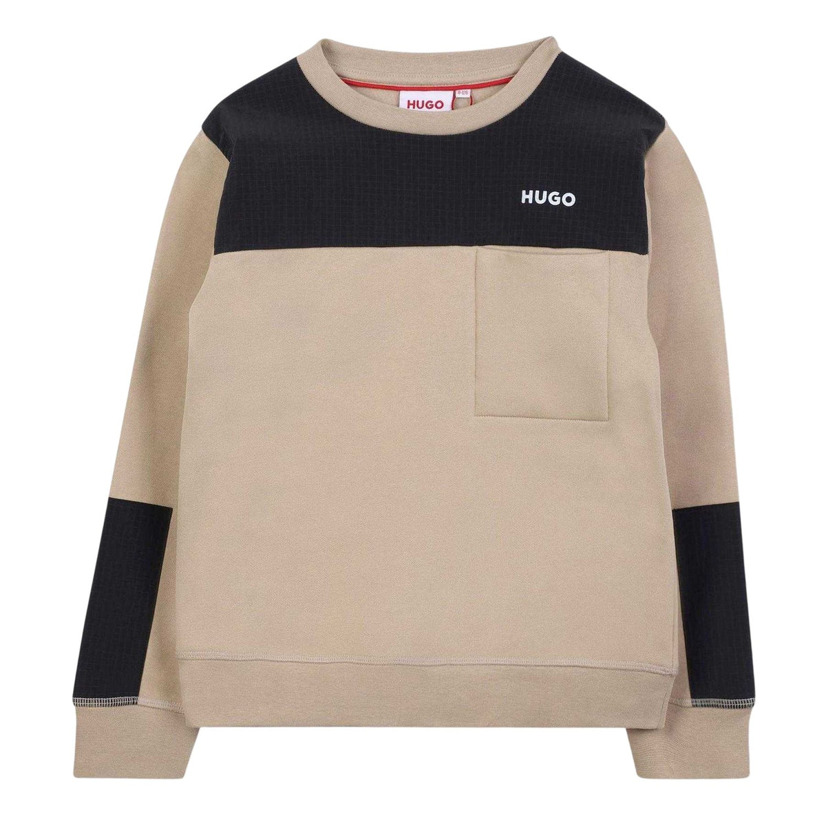 Stone - Front - Hugo Childrens-Kids Patch Crew Neck Sweatshirt
