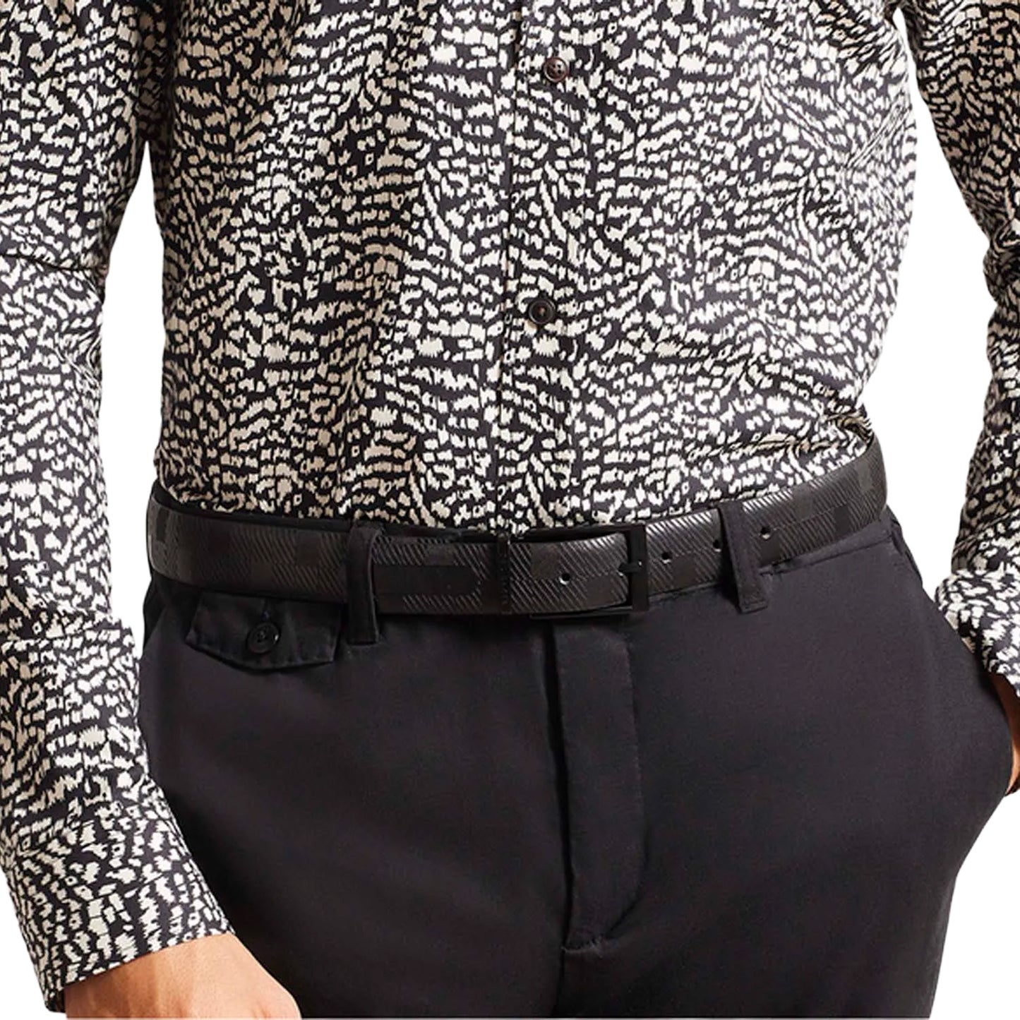 Black - Lifestyle - Ted Baker Checkinn House Checked Leather Belt