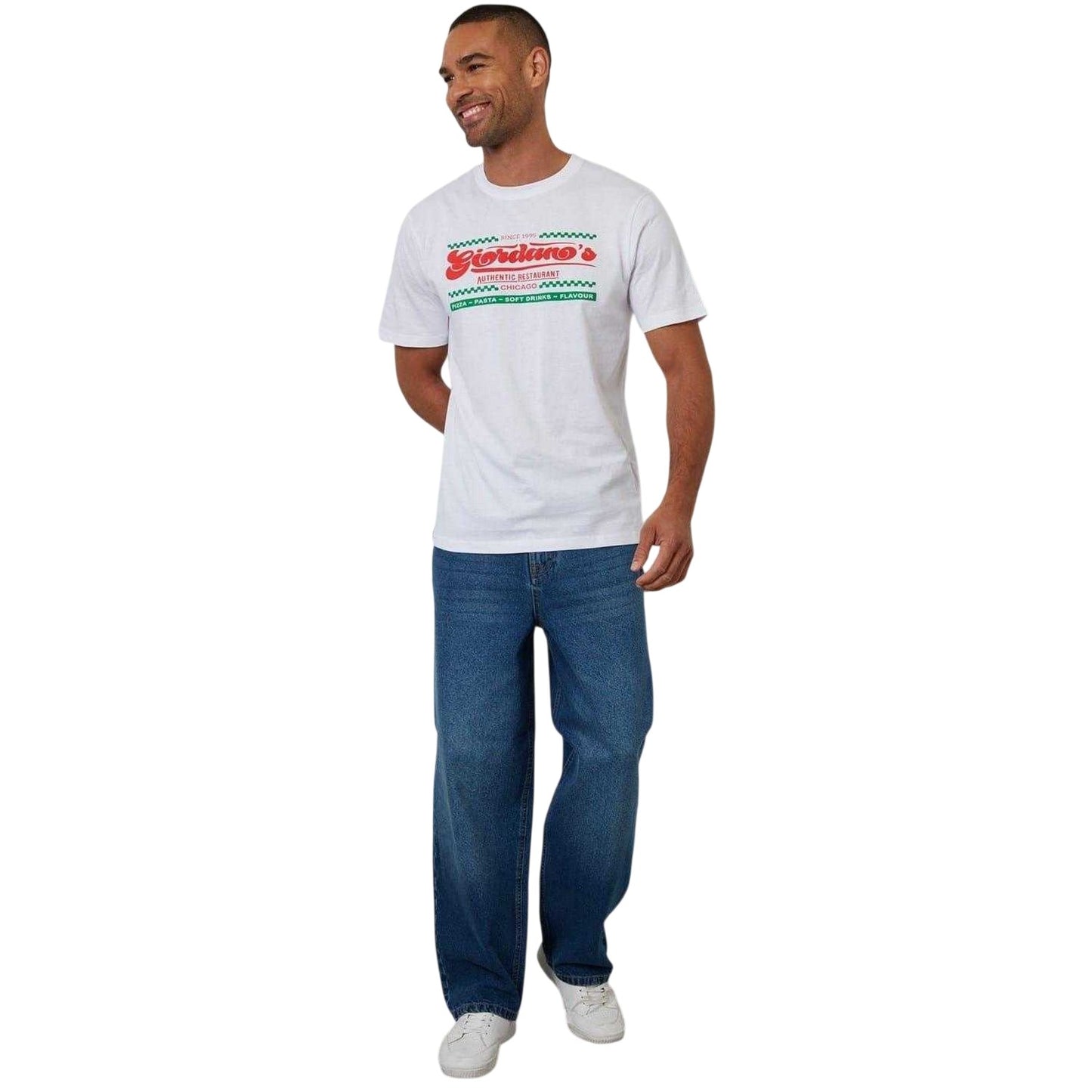 White - Side - Threadbare Mens Pizza Knitted T-Shirt