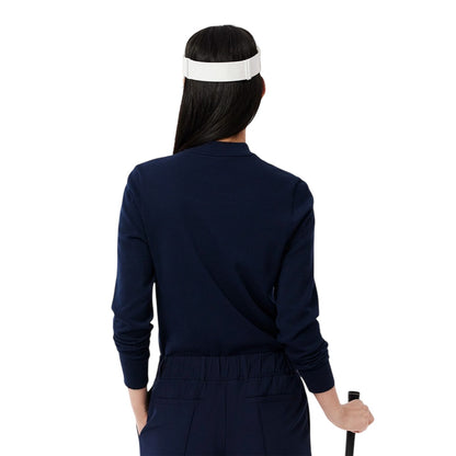 Navy - Back - Lacoste Womens-Ladies Embroidered Logo V Neck Regular Long-Sleeved Sweater Top