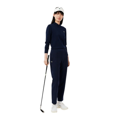 Navy - Lifestyle - Lacoste Womens-Ladies Embroidered Logo V Neck Regular Long-Sleeved Sweater Top