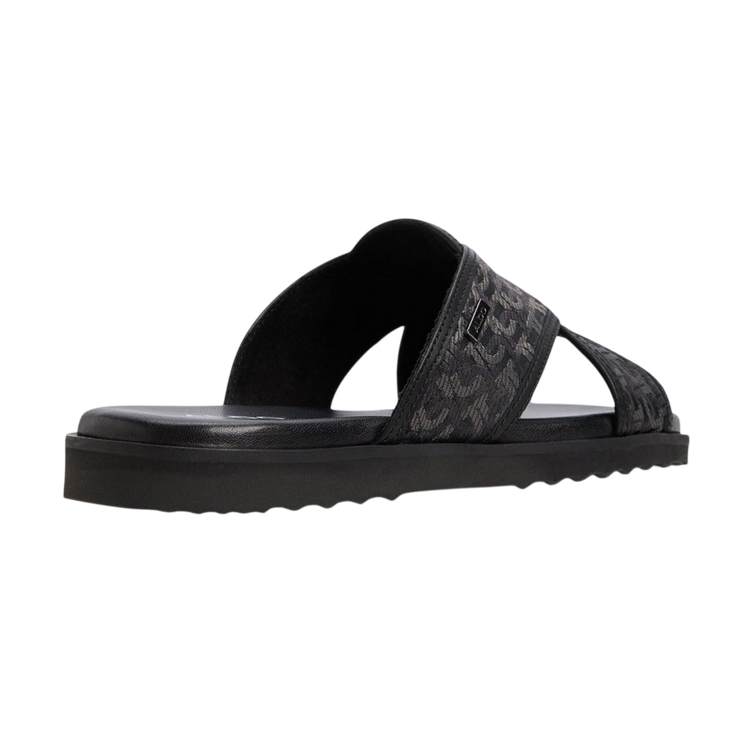 Black - Back - Where´s That From Womens-Ladies Floral Pattern Raffia Flat Slides