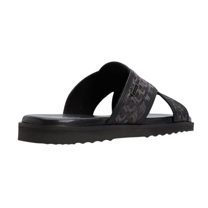 Black - Back - Where´s That From Womens-Ladies Floral Pattern Raffia Flat Slides