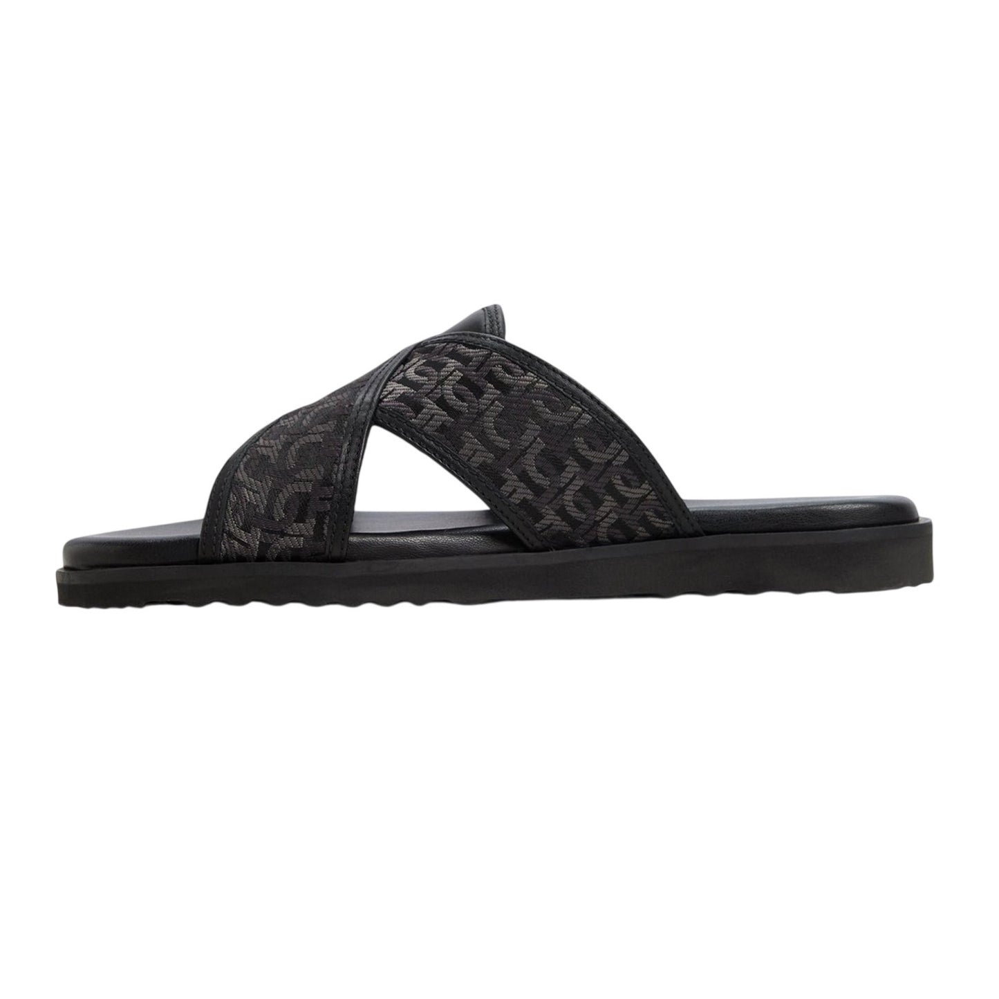 Black - Side - Where´s That From Womens-Ladies Floral Pattern Raffia Flat Slides