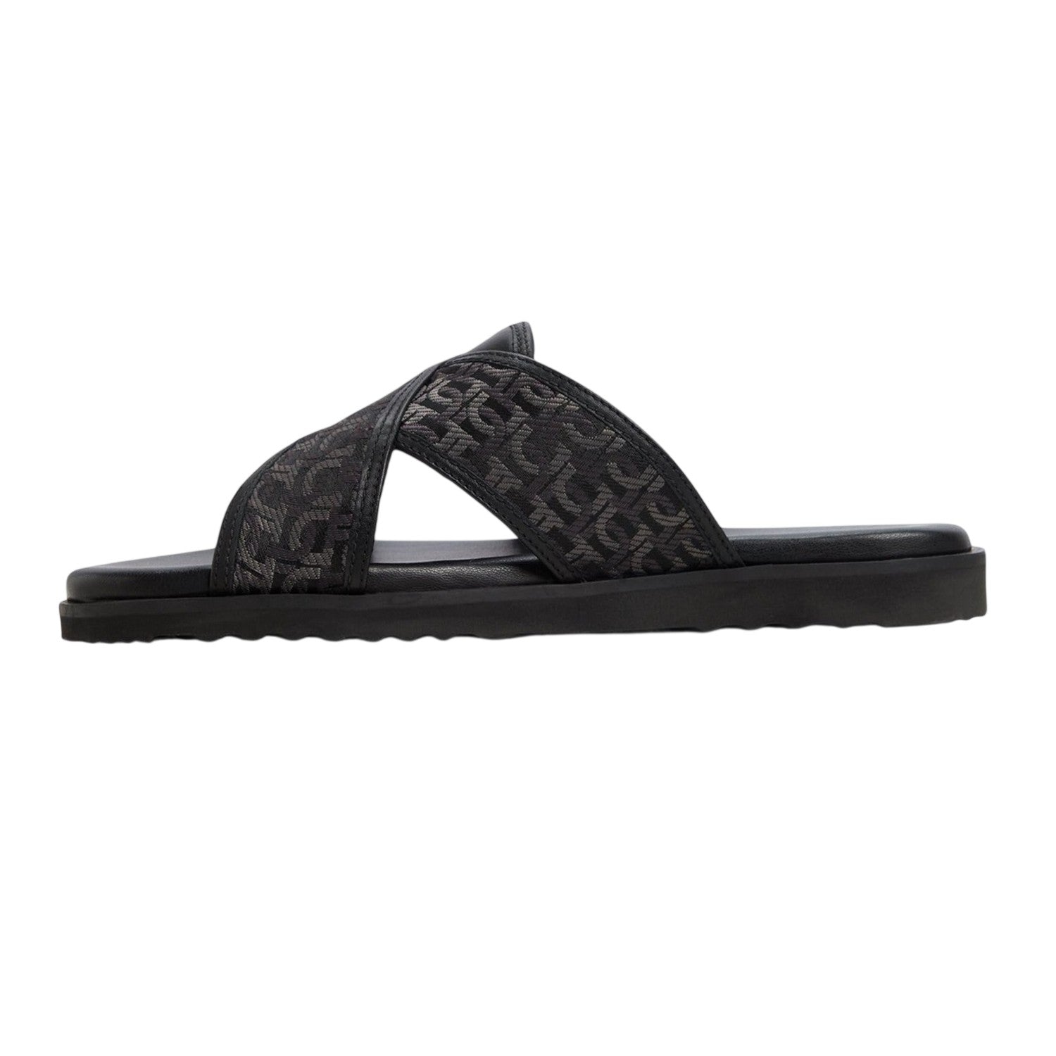 Black - Side - Where´s That From Womens-Ladies Floral Pattern Raffia Flat Slides