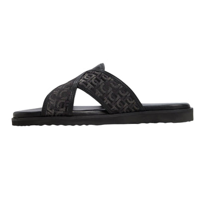 Black - Side - Where´s That From Womens-Ladies Floral Pattern Raffia Flat Slides