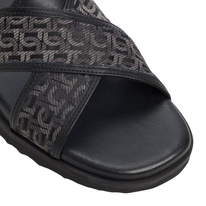 Black - Close up - Where´s That From Womens-Ladies Floral Pattern Raffia Flat Slides