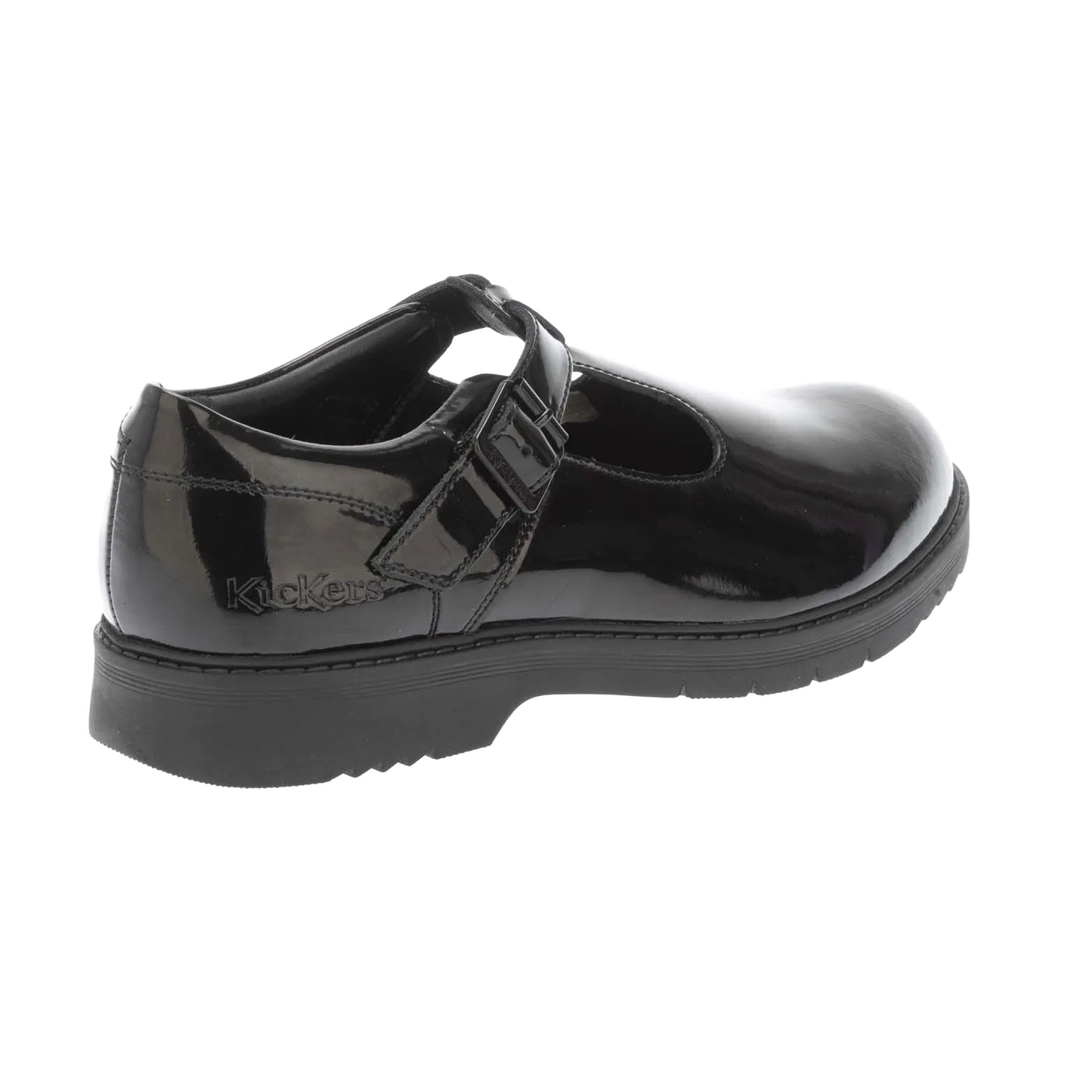 Black - Back - Kickers Girls Finley Patent Leather T-Bar Shoes