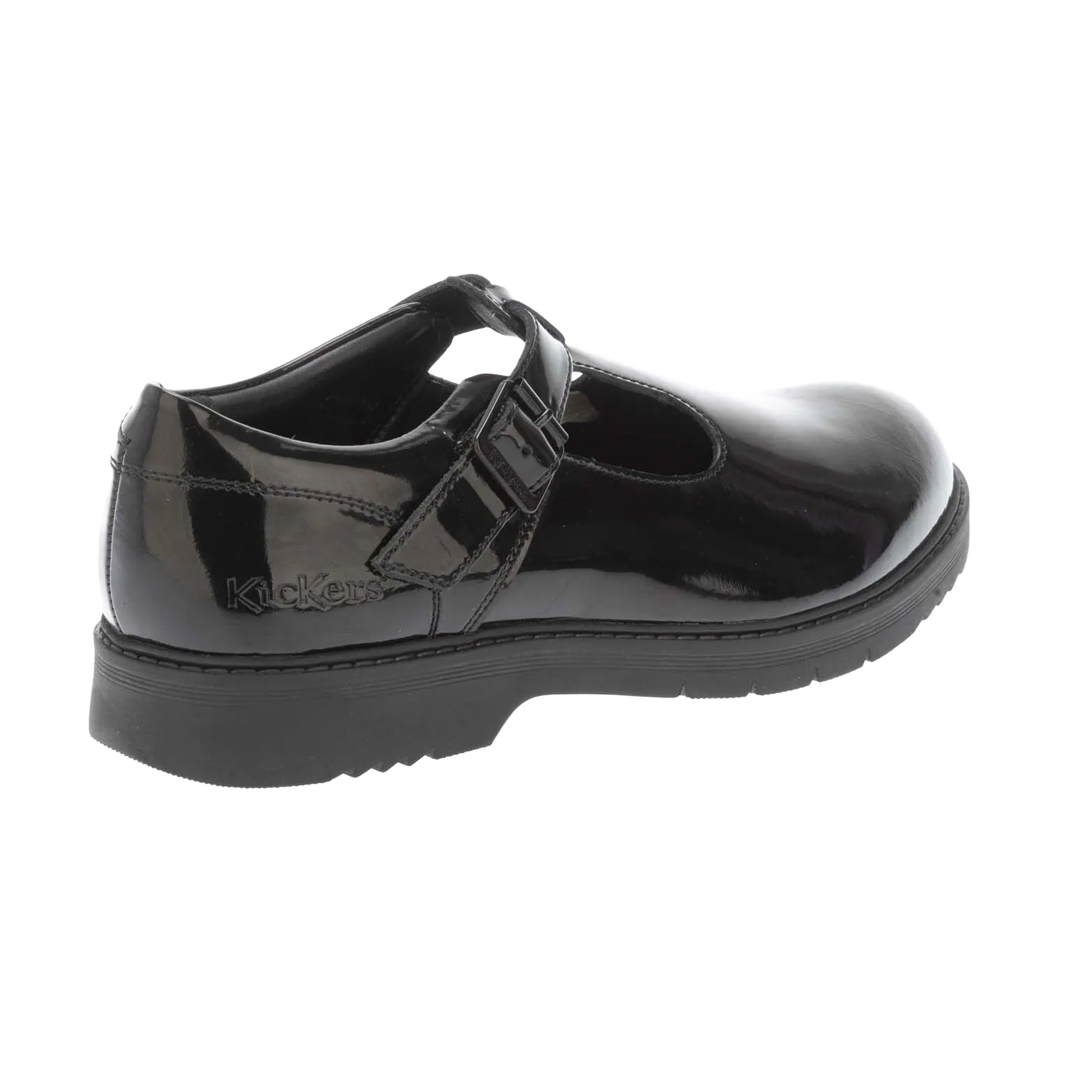 Black - Back - Kickers Girls Finley Patent Leather T-Bar Shoes