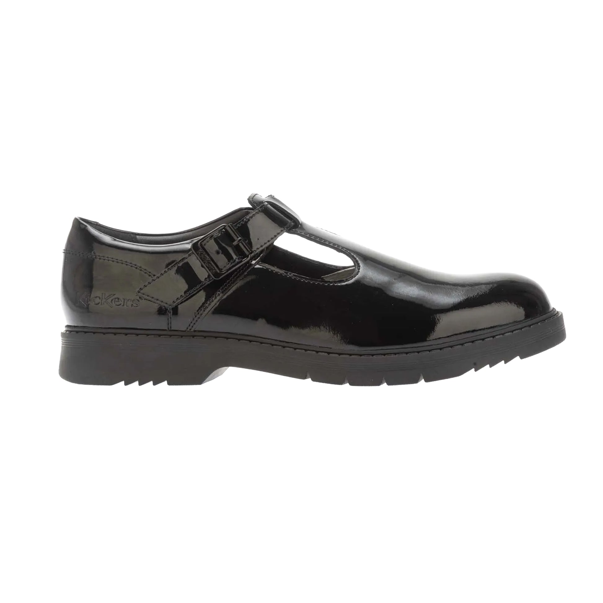 Black - Side - Kickers Girls Finley Patent Leather T-Bar Shoes