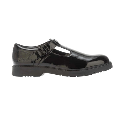 Black - Side - Kickers Girls Finley Patent Leather T-Bar Shoes