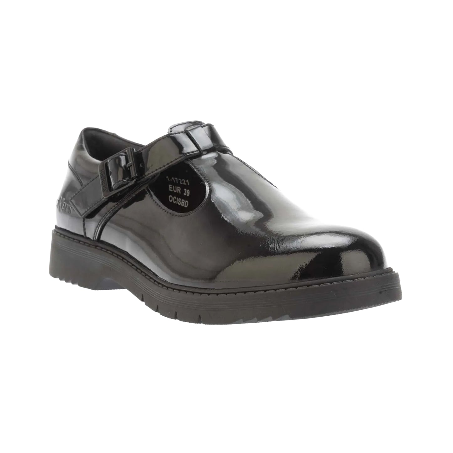 Black - Front - Kickers Girls Finley Patent Leather T-Bar Shoes