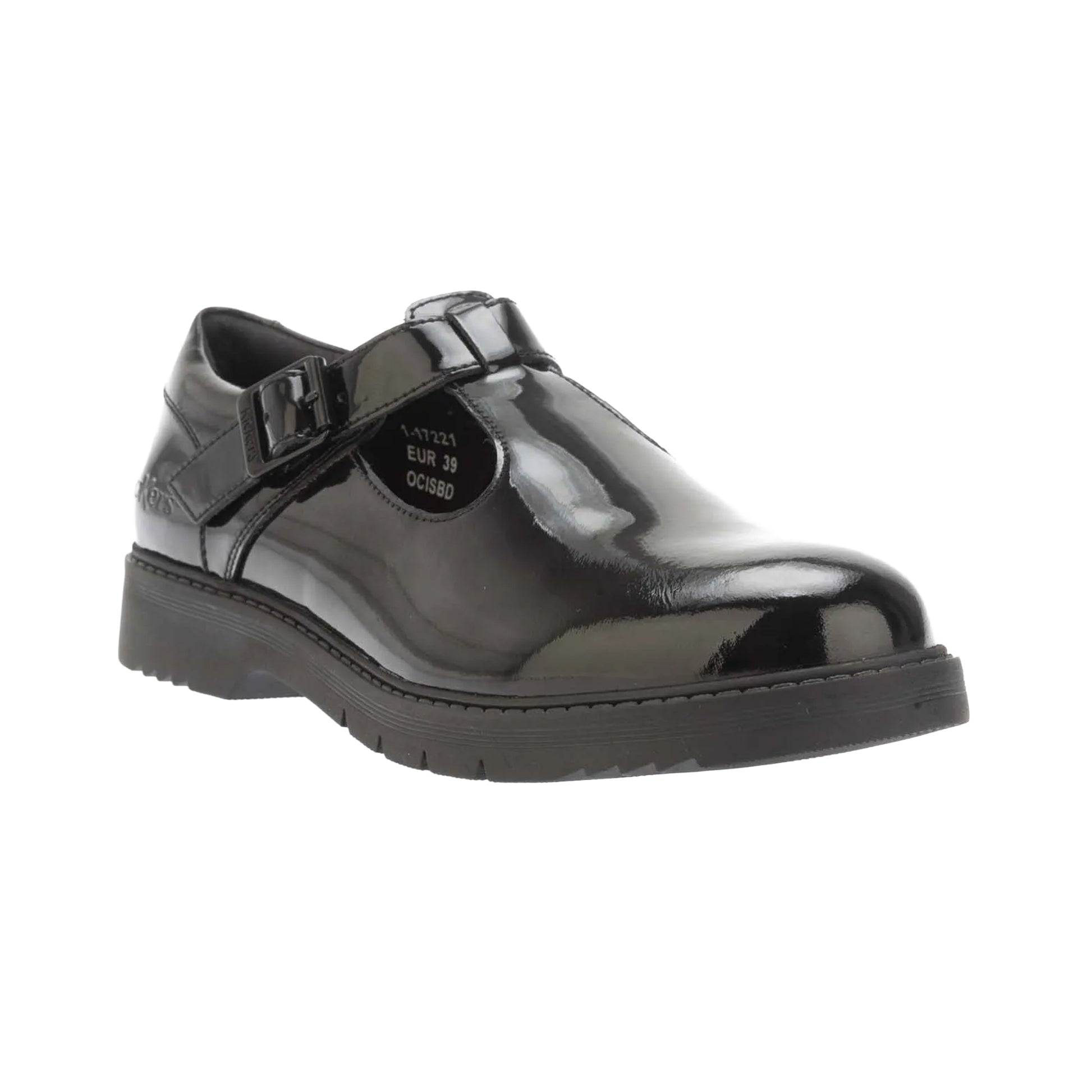 Black - Front - Kickers Girls Finley Patent Leather T-Bar Shoes