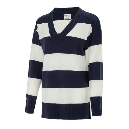 Navy-White - Side - SoulCal Womens-Ladies Stripe Acrylic Jumper