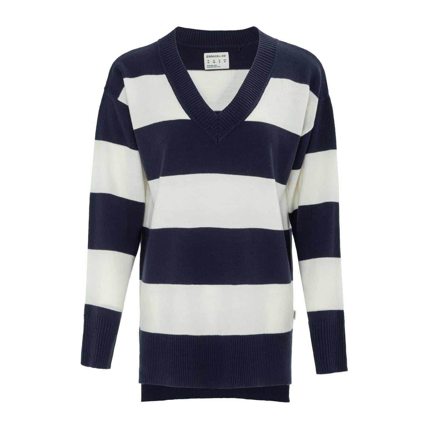 Navy-White - Front - SoulCal Womens-Ladies Stripe Acrylic Jumper