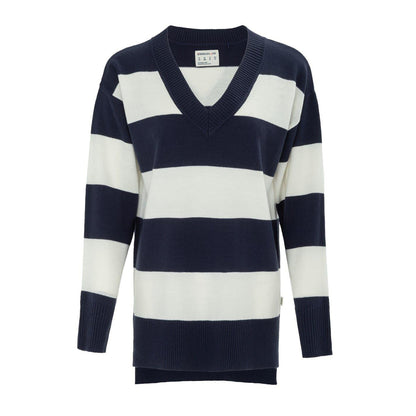 Navy-White - Front - SoulCal Womens-Ladies Stripe Acrylic Jumper