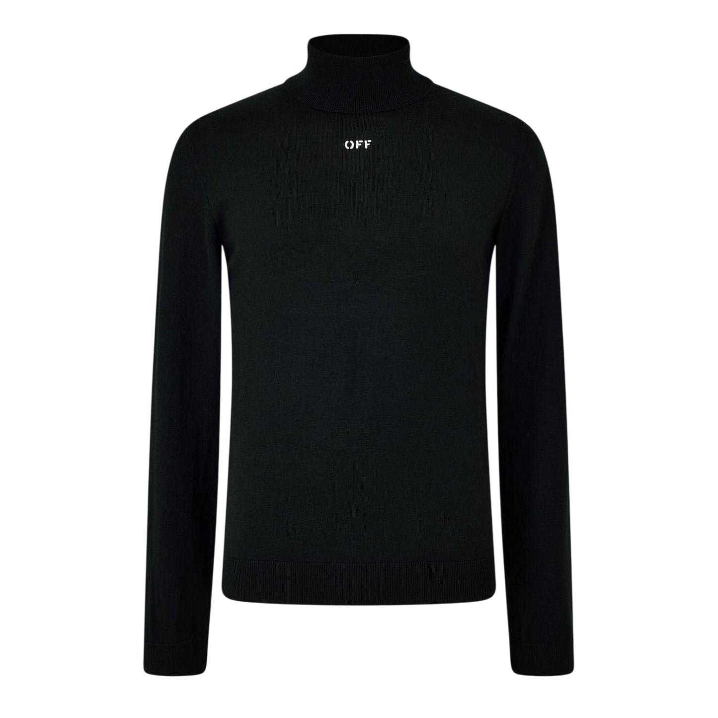 Black-White - Front - Off White Mens Knitted Turtle Neck Sweatshirt