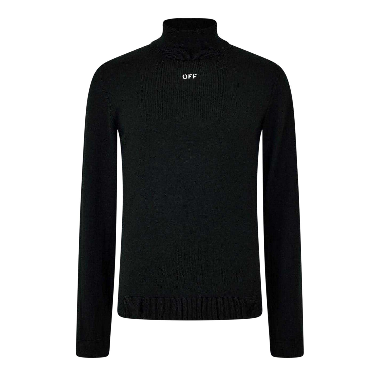 Black-White - Front - Off White Mens Knitted Turtle Neck Sweatshirt