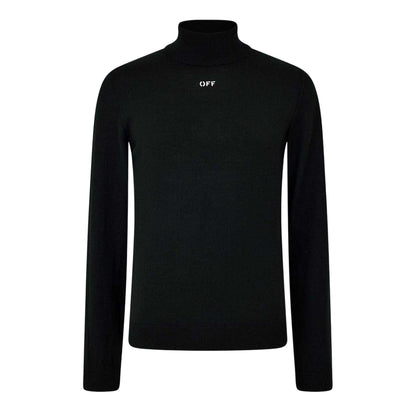 Black-White - Front - Off White Mens Knitted Turtle Neck Sweatshirt
