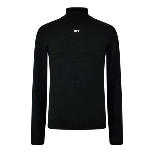 Black-White - Front - Off White Mens Knitted Turtle Neck Sweatshirt