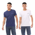 Blue-White - Front - Armani Mens Crew Neck Lounge T-Shirt (Pack of 2)