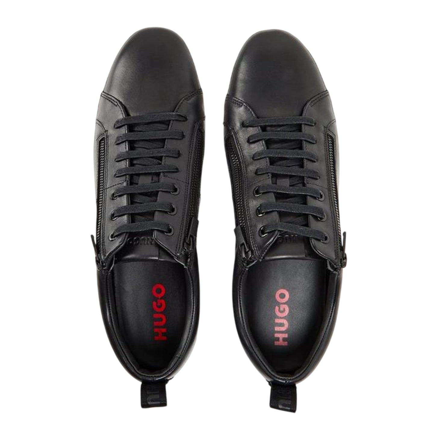 Black - Side - Hugo Mens Monk Leather Flat Trainers