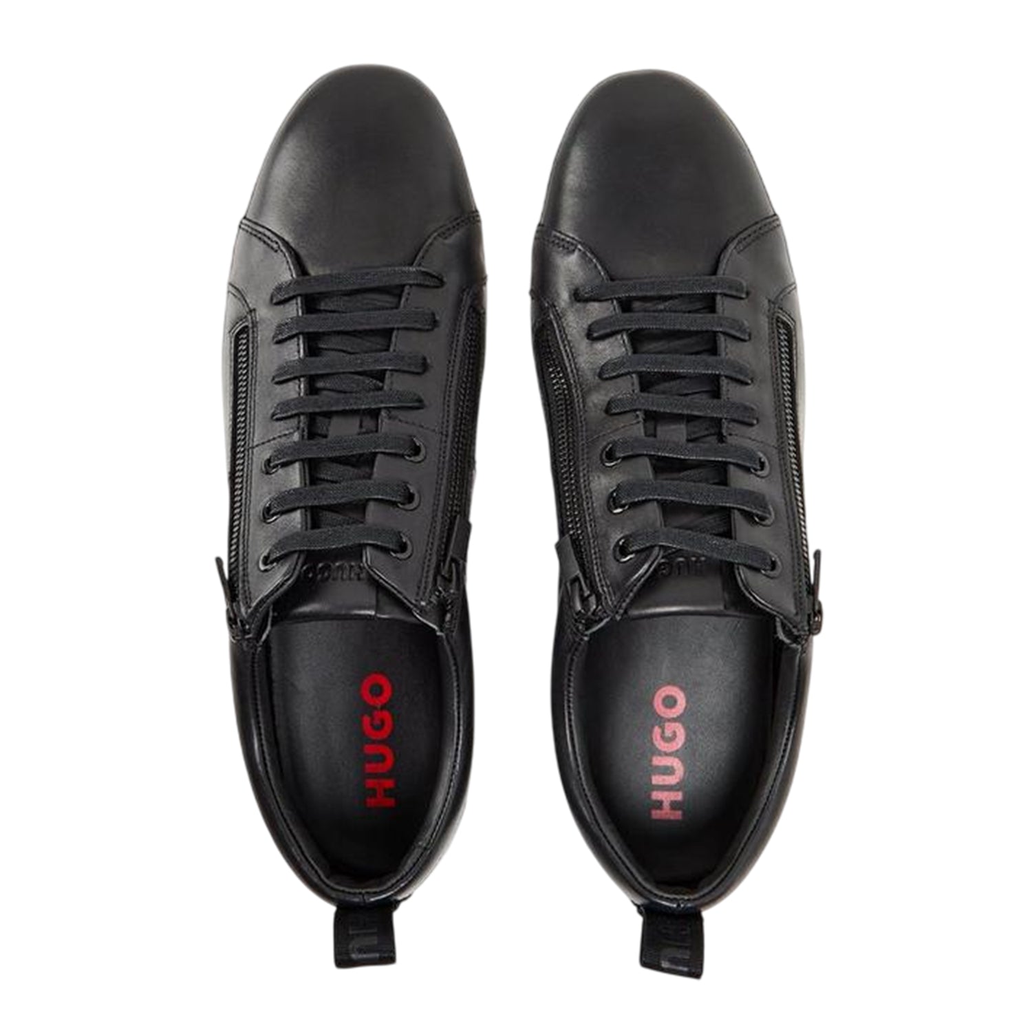 Black - Side - Hugo Mens Monk Leather Flat Trainers
