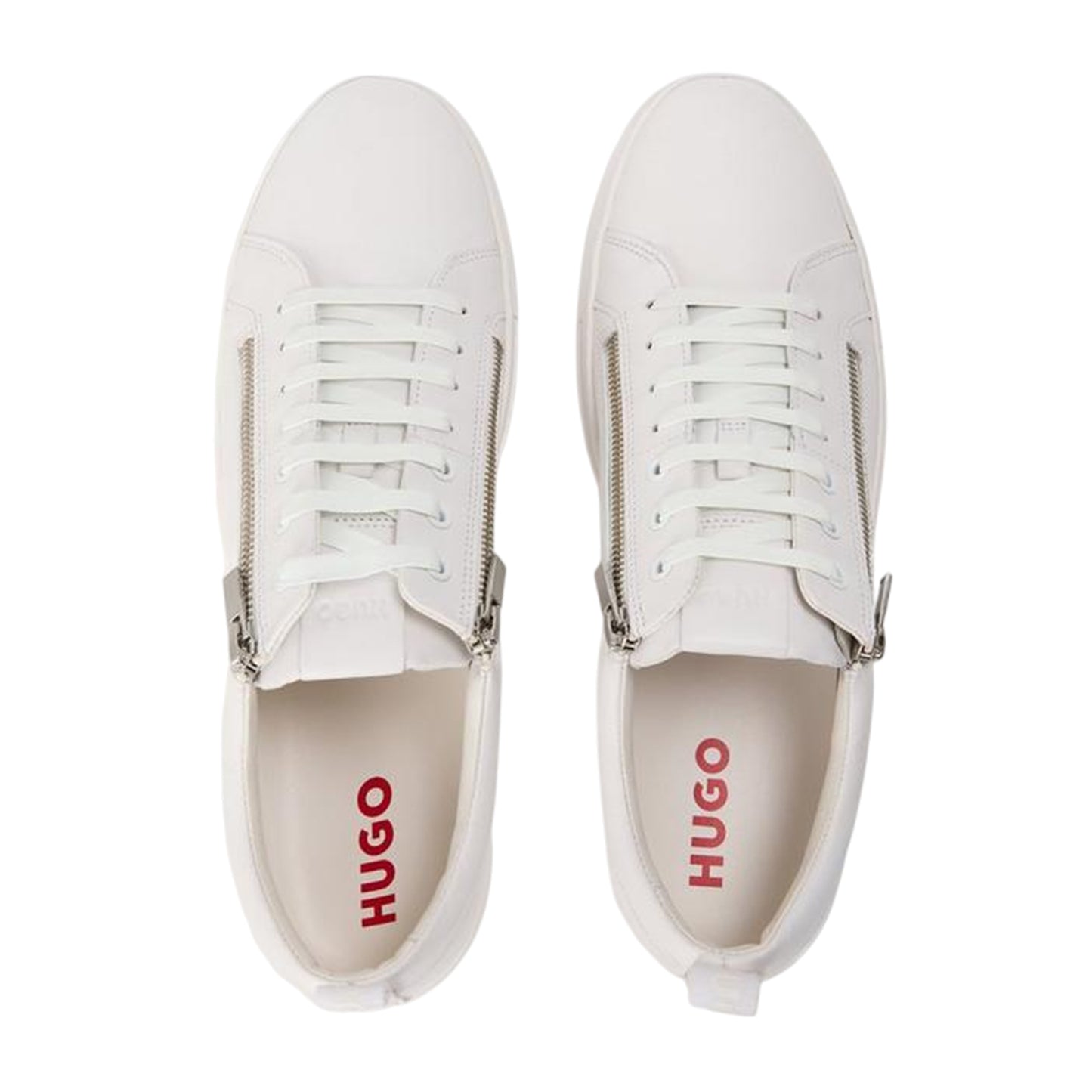White - Side - Hugo Mens Monk Leather Flat Trainers