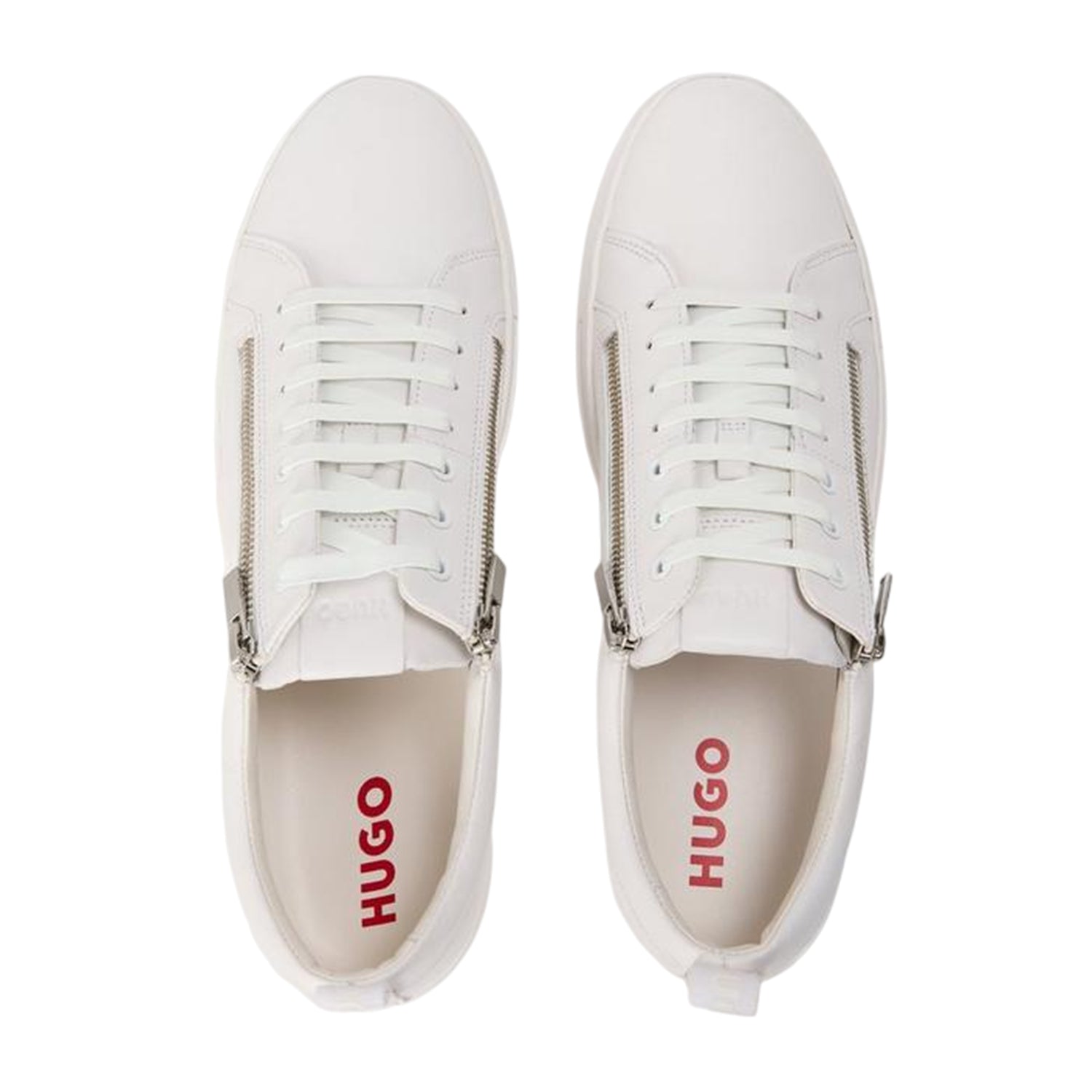 White - Side - Hugo Mens Monk Leather Flat Trainers