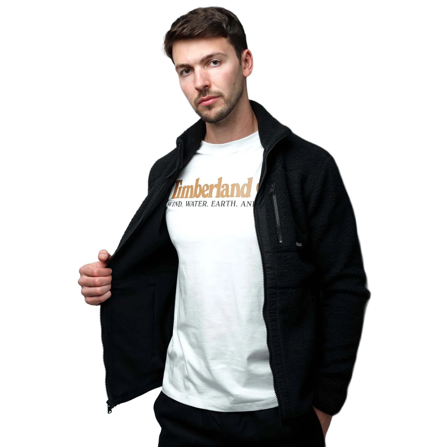 Black - Side - Timberland Mens Mix Media Sherpa Fleece Jacket