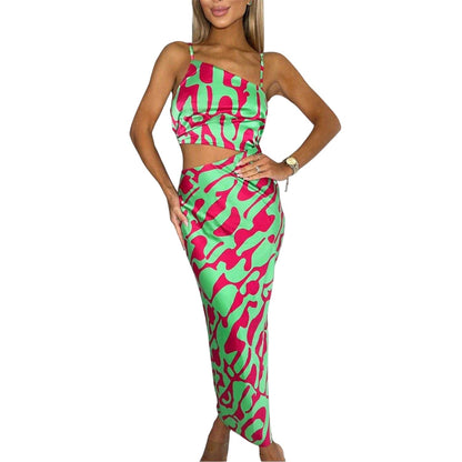 Multicoloured - Front - AX Paris Womens-Ladies Abstract Polyester Asymmetric Cut Out Midi Dress