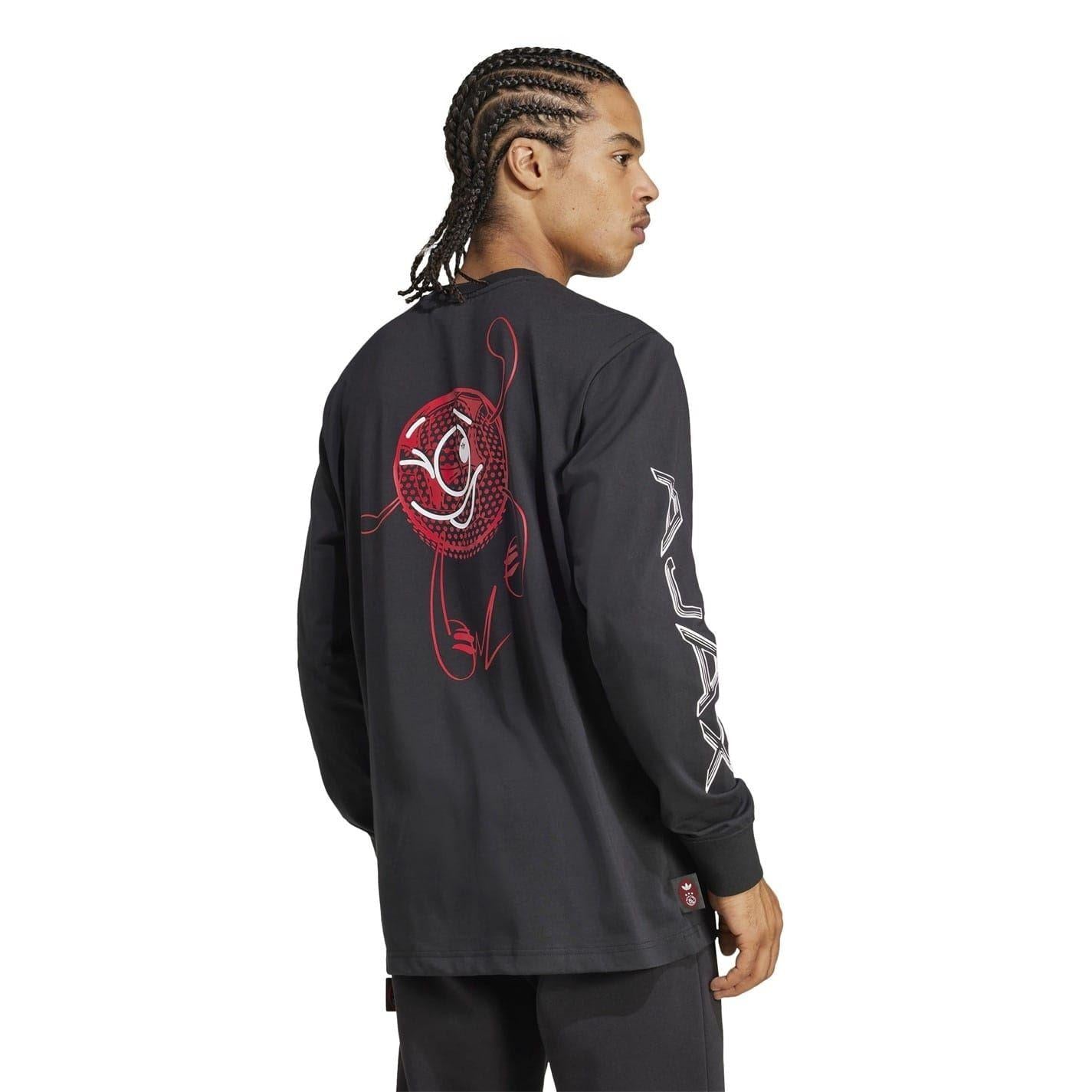Black - Back - Adidas Mens Ajax Amsterdam Long-Sleeved T-Shirt