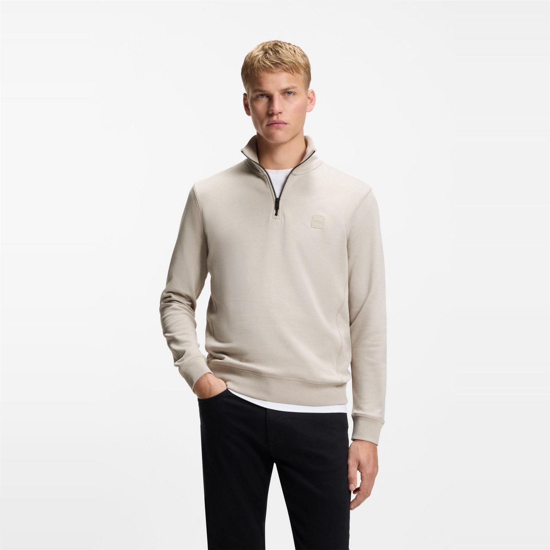 Light Grey - Back - Boss Mens Zetrust Fleece Sweatshirt