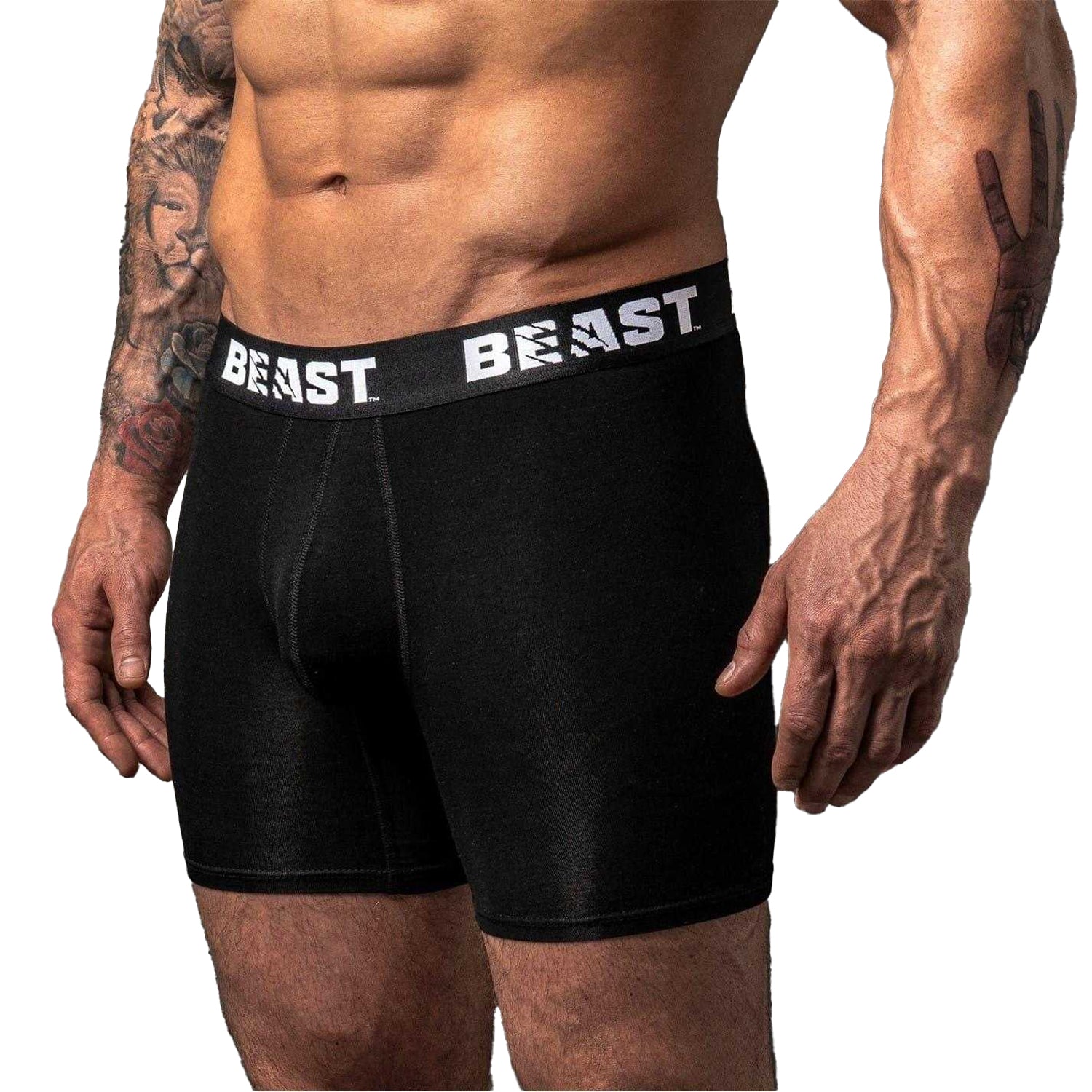 Black - Side - BEAST Mens Anti-Chafe Boxer Shorts