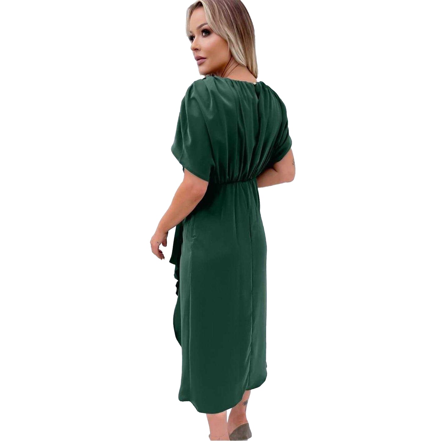 Teal - Back - AX Paris Womens-Ladies Polyester Gathered Batwing Sleeve Midi Dress